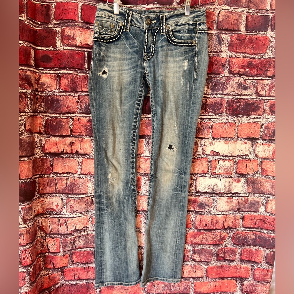 Miss Me Blue Boot Cut Jeans with Vintage Distressing